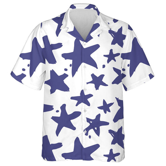 Grunge Blue And White Stars Brush Drawing Hawaiian Shirt, Hawaiian Shirt Gift, Christmas Gift