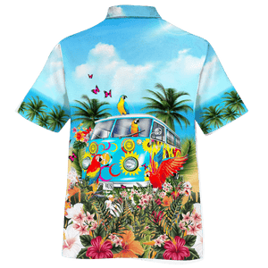 Parrot Traveling On The Beach Design Hawaiian Shirt,Hawaiian Shirt Gift, Christmas Gift