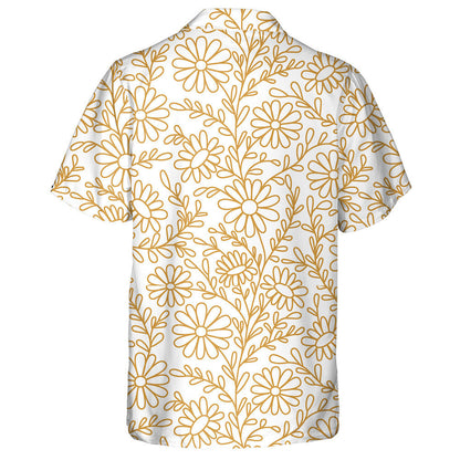 Gold Outline Sunflowers Chamomiles On White Background Hawaiian Shirt, Hawaiian Shirt Gift, Christmas Gift