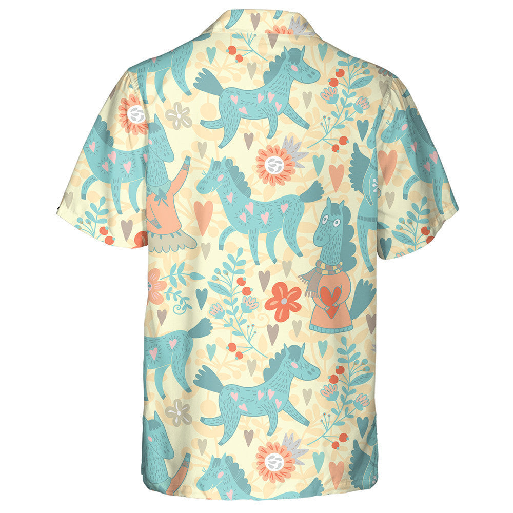 Cartoon Funny Horses In Cute Colors Hawaiian Shirt, Hawaiian For Gift