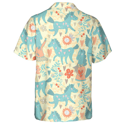 Cartoon Funny Horses In Cute Colors Hawaiian Shirt, Hawaiian For Gift