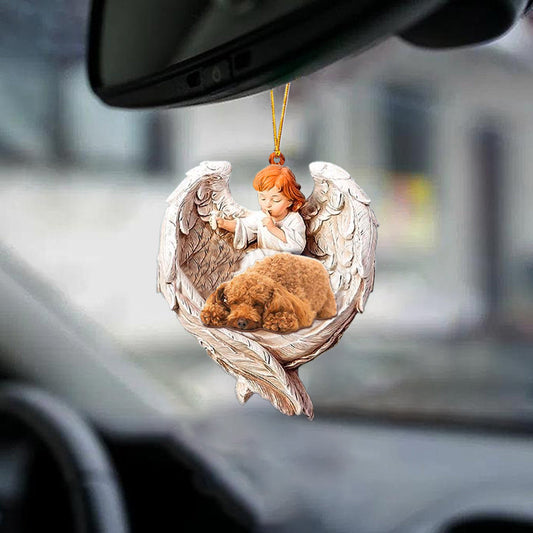 Sleeping Poodle Protected By Angel Car Hanging Ornament Gift For Dog Lovers, Christmas Gift,Christmas Decoration