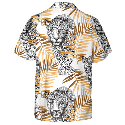 Sceitse den Liopard Siúil In Óir Duilleoga pailme Coimhthíocha Léine Haváí, Bronntanas Léine Haváíais, Bronntanas Nollag