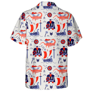 Vikings Cartoon Style Boat And Dragon Hawaiian Shirt, Hwaiian For Gift