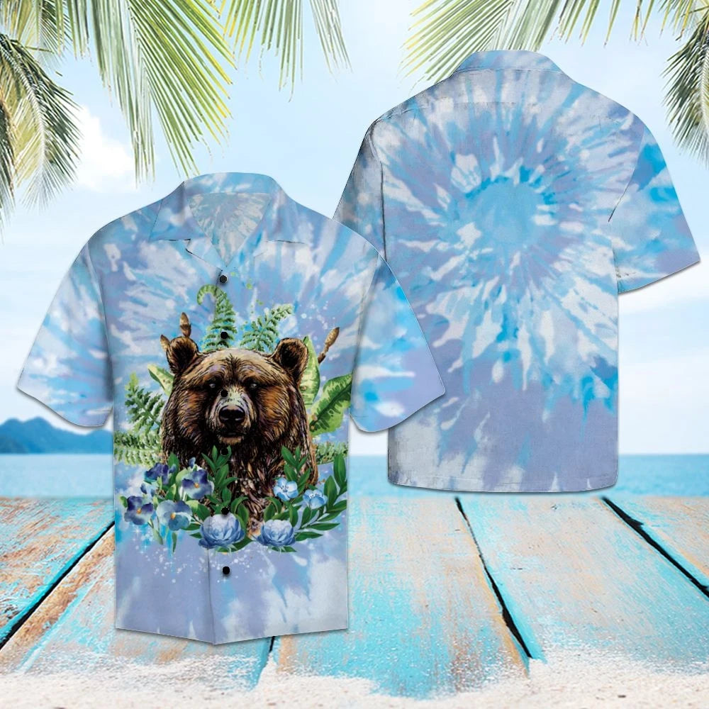 Bear Tie Dye Mix Murrey Theme Vintage Style Hawaiian Shirt, Hawaiian Shirt Gift, Christmas Gift