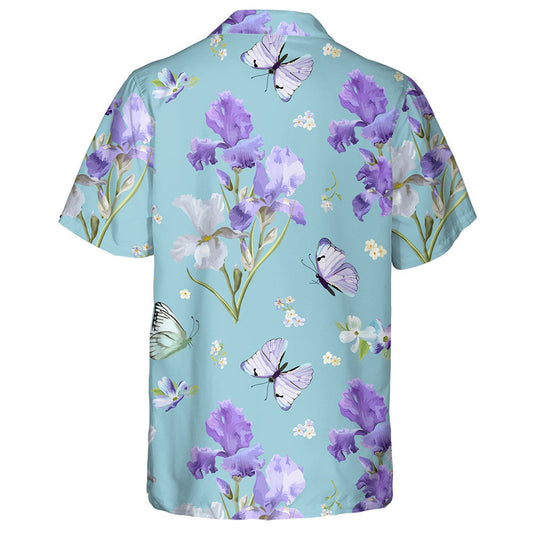 Téama Bláthanna Iris Bhláth Corcra Agus Féileacáin Eitilte Léine Haváí, Bronntanas Léine Haváís, Bronntanas Nollag