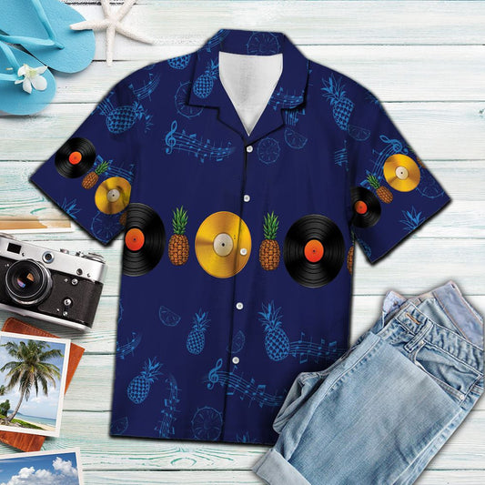 Exotic Pineapple And Records Musical Instrument Pattern Hawaiian Shirt, Hawaiian Shirt Gift, Christmas Gift