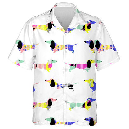 Geometric Dachshunds Blue And Yellow Colors Hawaiian Shirt,Hawaiian Shirt Gift, Christmas Gift