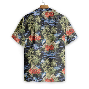 Blue Shark Floral Leaves Pattern Hawaiian Shirt, Hawaiian For Gift