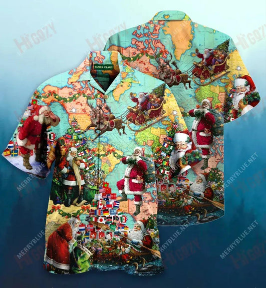 Christmas Is A Time When Santa Spreads Love All Over The World Short Short Sleeve Shirt Summer Hawaiian T Shirts Vintage Hawaiian Shirts Hawaiian Shirts For Women_Hawaiian Shirt Gift, Christmas Gift