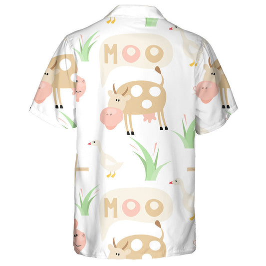 Cartoon Farm Animals Cute Brown Cow Hawaiian Shirt, Hawaiian Shirt Gift, Christmas Gift