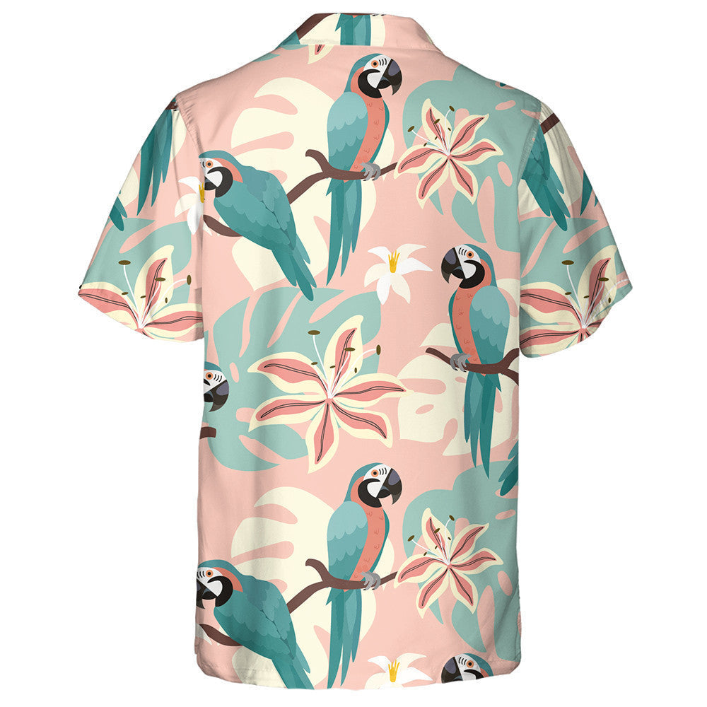 Beautiful Bird Parrots With Tropical Leaves Hawaiian Shirt, Hawaiian For Gift