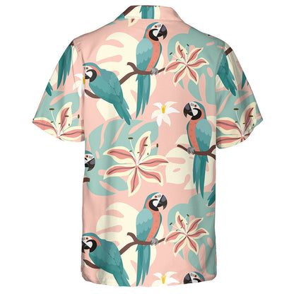 Beautiful Bird Parrots With Tropical Leaves Hawaiian Shirt, Hawaiian For Gift
