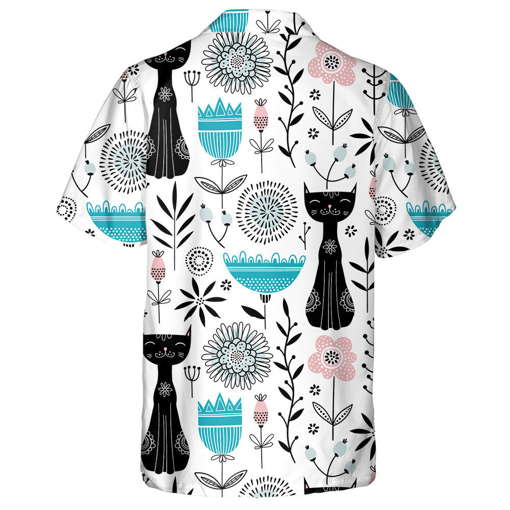 Cute Black Cats And Flowers Retro Style Hawaiian Shirt, Hawaiian Shirt Gift, Christmas Gift