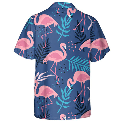 Pink Flamingos Tropical Palm Leaves And Flowers Hawaiian Shirt, Hawaiian Shirt Gift, Christmas Gift