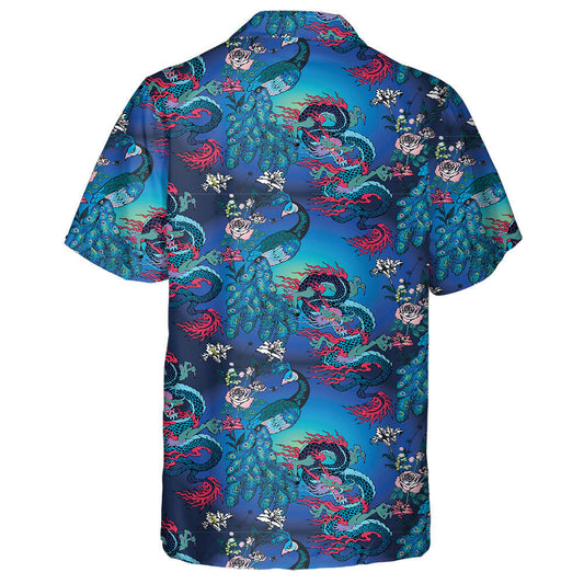 Peacock And Asian Dragon With Flower Hawaiian Shirt,Hawaiian Shirt Gift, Christmas Gift