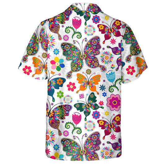 Mosaic Butterflies With Tropical Flowers Spring Hawaiian Shirt,Hawaiian Shirt Gift, Christmas Gift