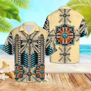 Native American Light Yellow And Blue Theme Hawaiian Shirt, Hawaiian Shirt Gift, Christmas Gift