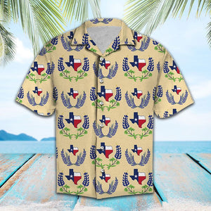 Amazing Map And Flag Of Texas Bluebonnet Pattern Hawaiian Shirt, Hawaiian Shirt Gift, Christmas Gift