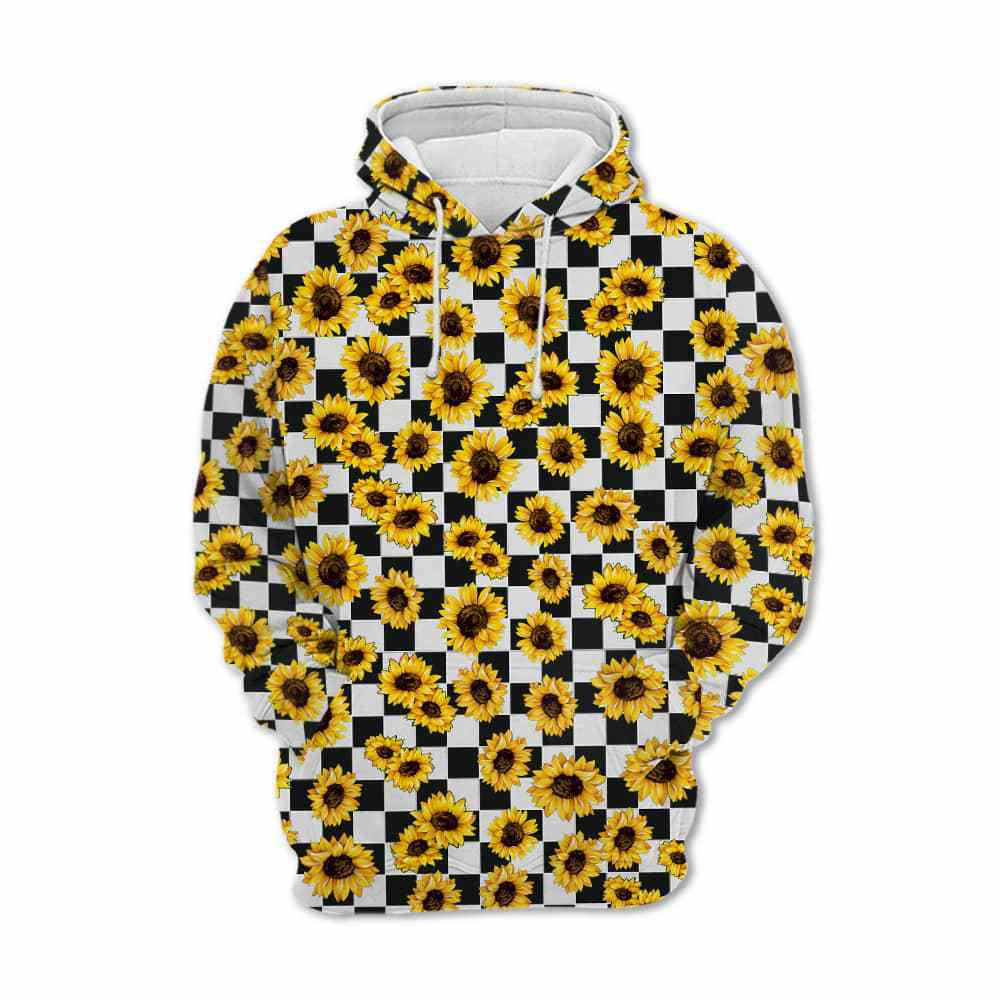 Hippie Sunflower Checkerboard Theme Pretty Ornamental Hawaiian Shirt,Hawaiian Shirt Gift, Christmas Gift