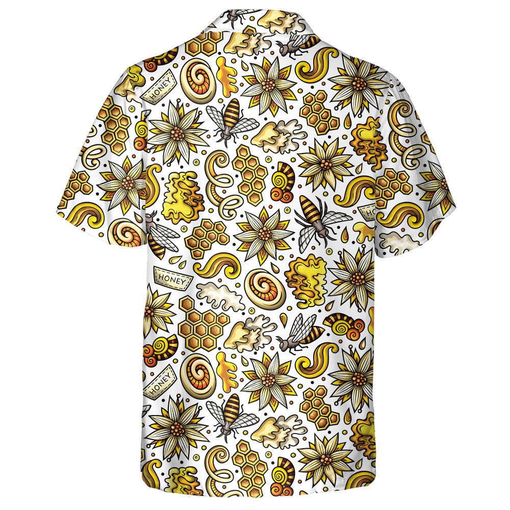 Natural Summer Bright Colors Bees And Hexagon Hawaiian Shirt, Hawaiian Shirt Gift, Christmas Gift