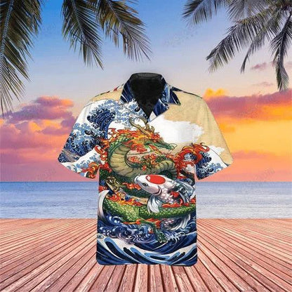 Realistic Art With Dragon And Koi Fish Hawaiian Shirt,Hawaiian Shirt Gift, Christmas Gift