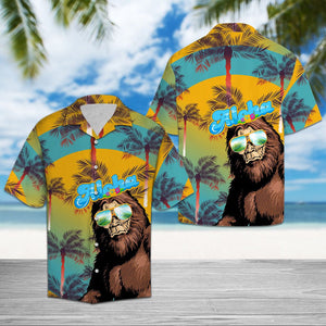 Cool Bigfoot Wear Sunglasses Palm Trees Design Hawaiian Shirt, Hawaiian Shirt Gift, Christmas Gift