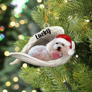 Personalized White Poodle Sleeping Angel Christmas Flat Acrylic Dog Ornament Memorial Dog Gift, Christmas Gift