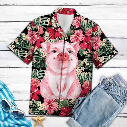 This Is My Hawaiian Shirt Pig Portrait Art On Tropical Plant Themed Hawaiian Shirt,Hawaiian Shirt Gift, Christmas Gift