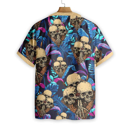 Skull Tropical Palm Leaves Background Pattern Hawaiian Shirt,Hawaiian Shirt Gift, Christmas Gift