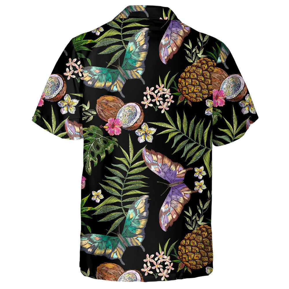 Téama Bróidnéireacht Bláthanna le Féileacáin Agus Léine Haváích cnó cócó, Bronntanas Léine Haváís, Bronntanas Nollag