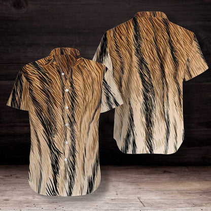 Black Tiger Fur Strip Pattern Hawaiian Shirt, Hawaiian For Gift