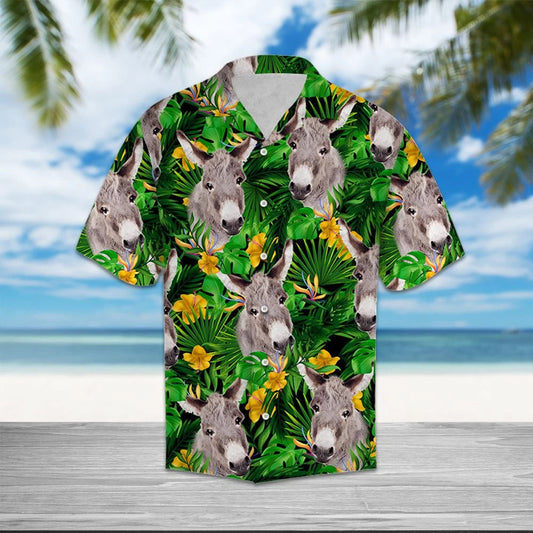 Donkey With Yellow Flowers And Green Leaves Hawaiian Shirt, Hawaiian Shirt Gift, Christmas Gift