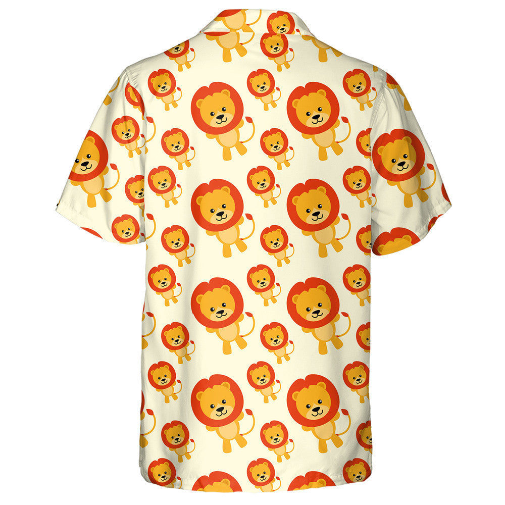Cartoon Cute Lion Head On Orange Background Hawaiian Shirt, Hawaiian Shirt Gift, Christmas Gift