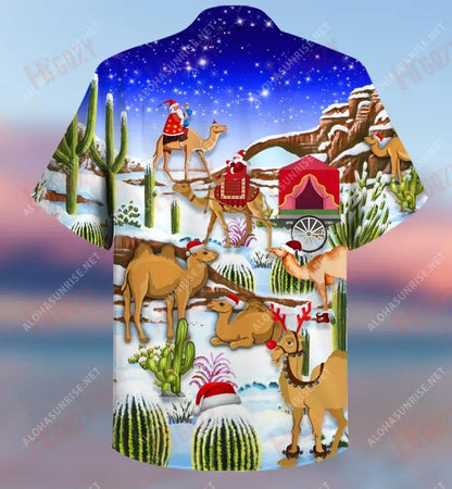 Camels Deliver Christmas Spirit Short Hawaiian Shirt Vacation Aloha Shirt Vintage Hawaiian Shirts Hawaiian Shirts For Men, Hawaiian Shirt Gift, Christmas Gift