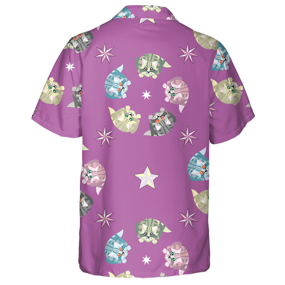 Cats And Pastel Stars Decoration Design Hawaiian Shirt, Hawaiian For Gift