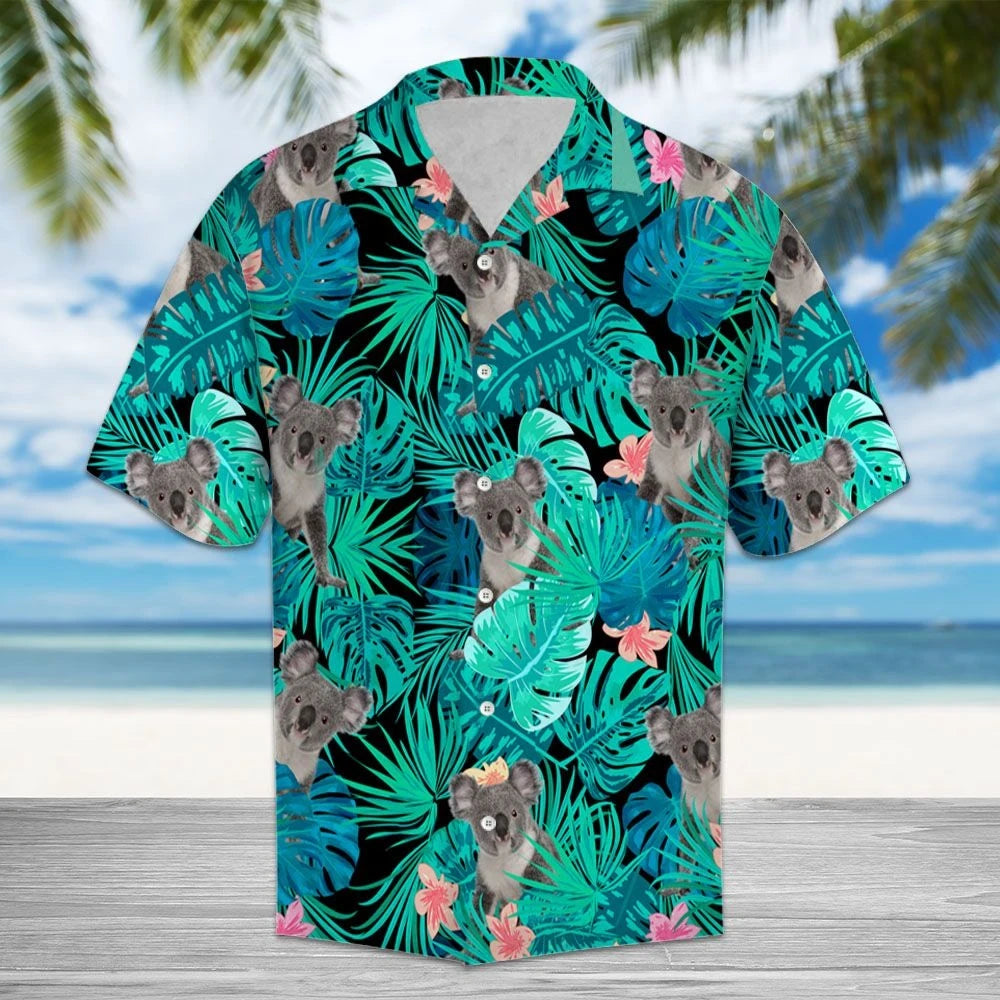 Koalas a chur i bhfolach i bPatrún Glas Jungle Trópaiceach Léine Haváís, Bronntanas Léine Haváíais, Bronntanas Nollag