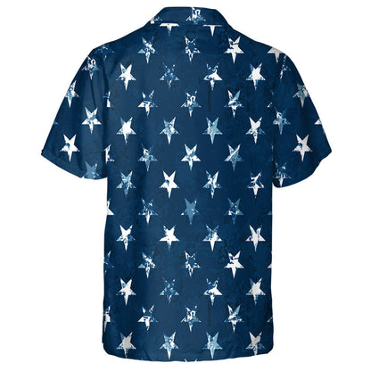American Dark Blue Stars Grunge Textured Hawaiian Shirt, Hawaiian For Gift