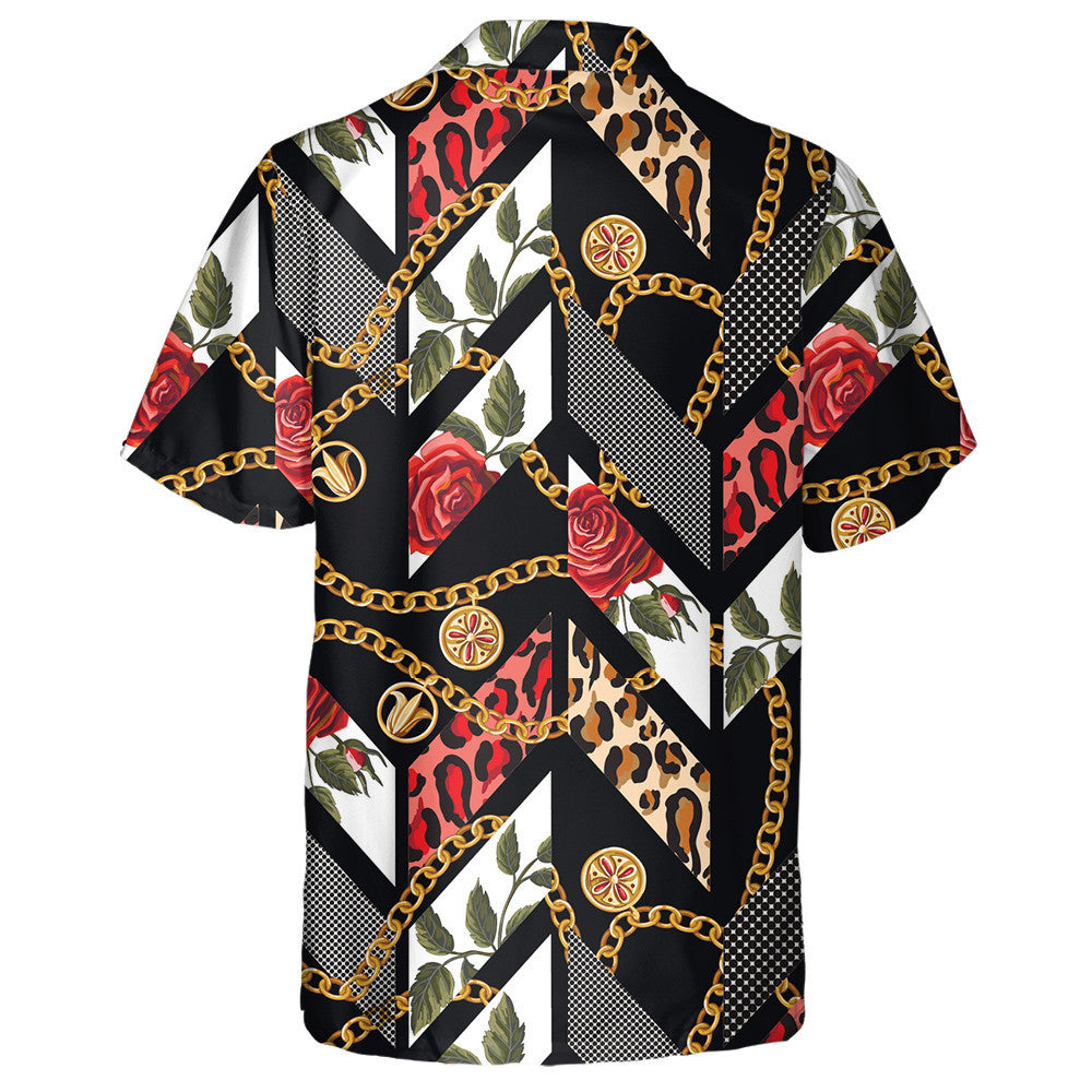 Roses Leopard Skin Dots And Chains Hawaiian Shirt,Hawaiian Shirt Gift, Christmas Gift