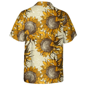 Antique Sketch Style Sunflowers Ornament Pattern Hawaiian Shirt, Hawaiian For Gift