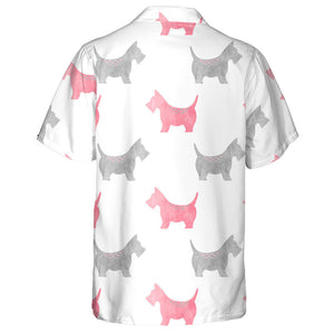 Grey And Pink Watercolor Terrier Dogs Hawaiian Shirt,Hawaiian Shirt Gift, Christmas Gift