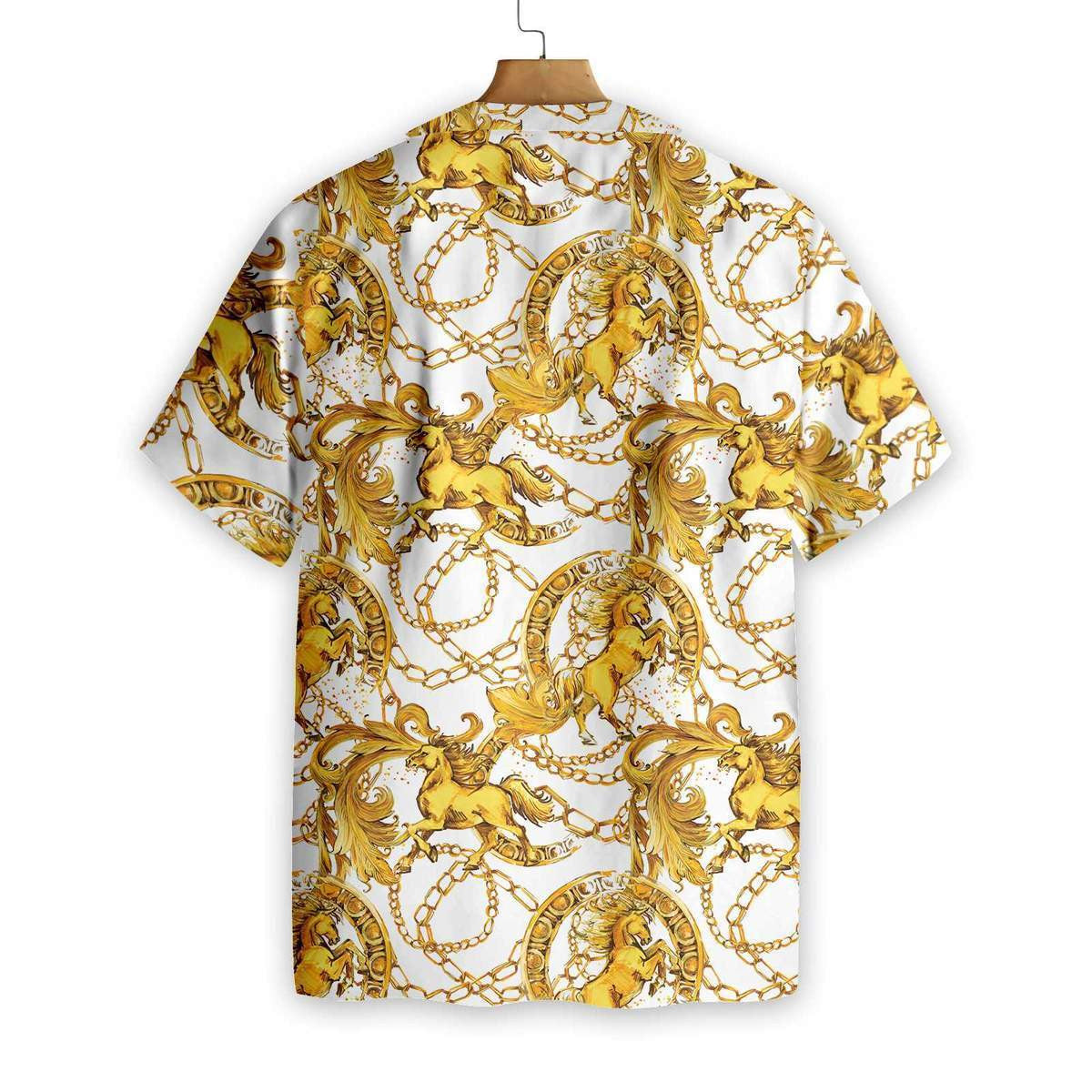 Luxury Golden Horses Classic Pattern Hawaiian Shirt,Hawaiian Shirt Gift, Christmas Gift