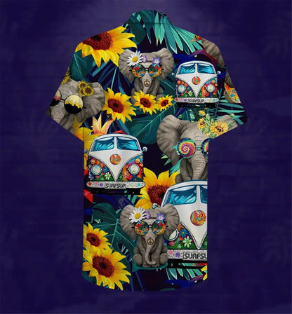 Elephant Hippie Tropical Background Design Hawaiian Shirt,Hawaiian Shirt Gift, Christmas Gift