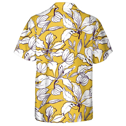 Bláthanna Crann Magairlín Stíl Haváíais Tarraingthe le Láimhe Bláthanna Agus Patrún Duilleoga Léine Haváís, Haváis Do Bronntanais