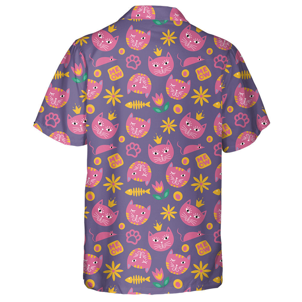 Funny Cat Pink Faces On Violet Background Hawaiian Shirt, Hawaiian Shirt Gift, Christmas Gift