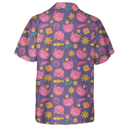 Funny Cat Pink Faces On Violet Background Hawaiian Shirt, Hawaiian Shirt Gift, Christmas Gift