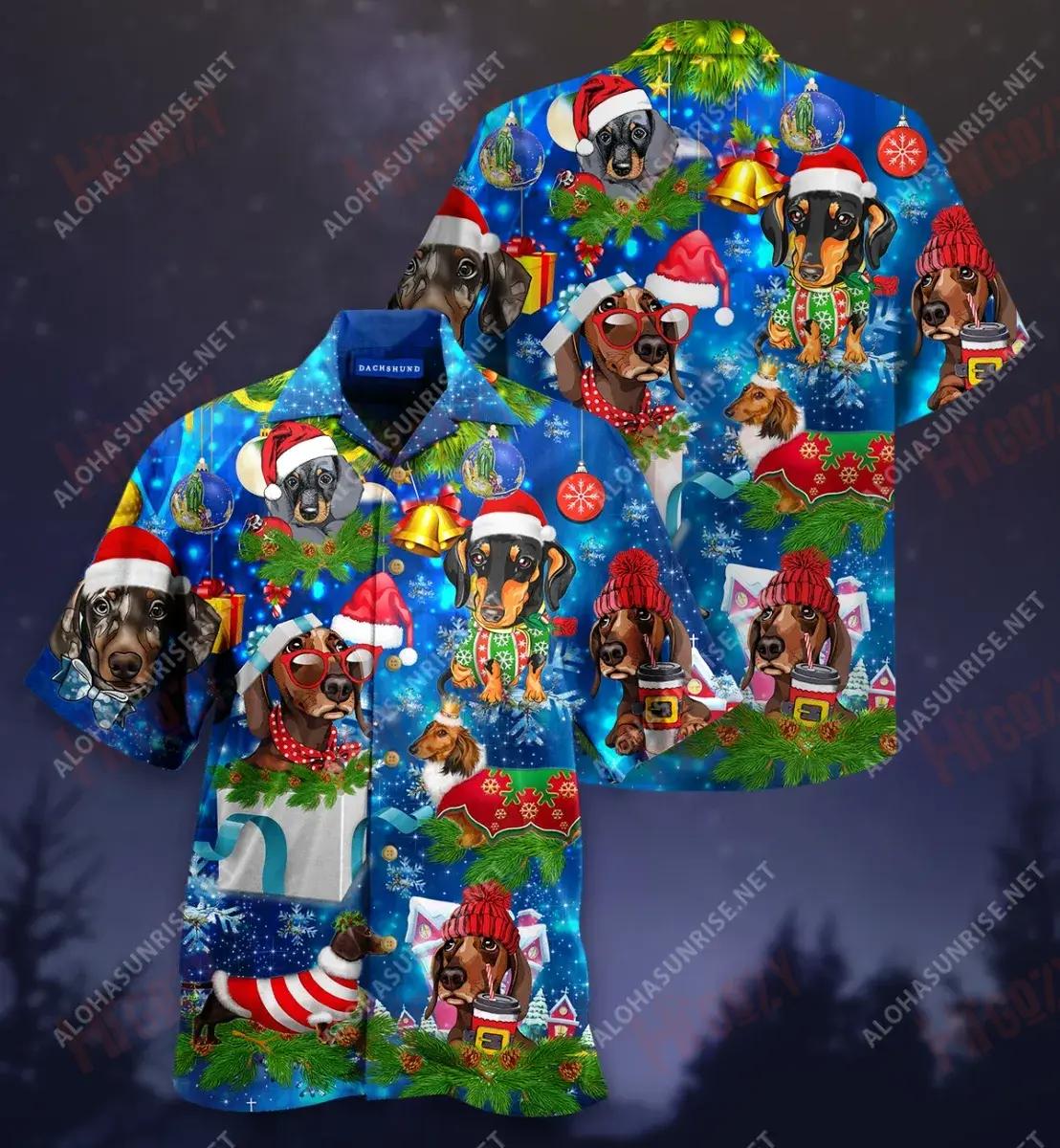 Gearr Ar Cosa, Fada Ar Grá Dachshund Nollag Gearr Léine Haváís Laethanta Saoire Aloha Shirt Léinte Haváís Saincheaptha Léinte haváíais d'Fhir, Léine Haváís Bronntanas, Bronntanas Nollag