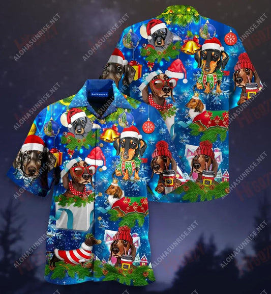 Gearr Ar Cosa, Fada Ar Grá Dachshund Nollag Gearr Léine Haváís Laethanta Saoire Aloha Shirt Léinte Haváís Saincheaptha Léinte haváíais d'Fhir, Léine Haváís Bronntanas, Bronntanas Nollag