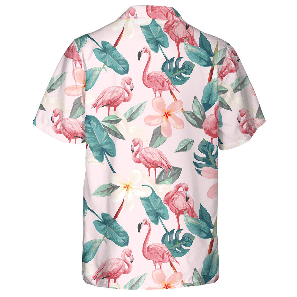 Beautiful Flamingos With Tropical Flowers Anf Leaves Hawaiian Shirt, Hawaiian Shirt Gift, Christmas Gift