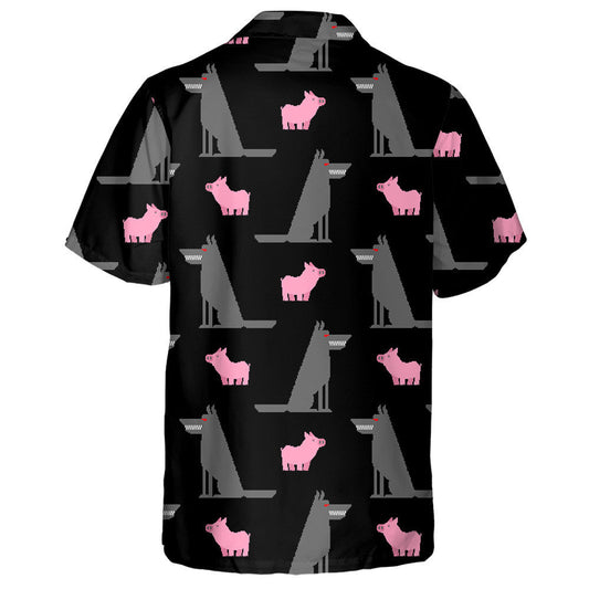 Grey Wolf And Pink Pig On Black Hawaiian Shirt, Hawaiian Shirt Gift, Christmas Gift